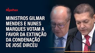 Ministros Gilmar Mendes e Nunes Marques votam a favor da extinção da condenação de José Dirceu Ministros Gilmar Mendes e Nunes Marques votam a favor da extinção da condenação de José Dirceu