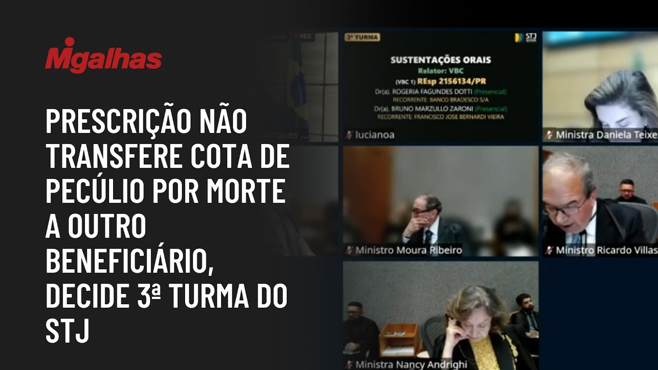Prescrição não transfere cota de pecúlio por morte a outro beneficiário, decide 3ª turma do STJ