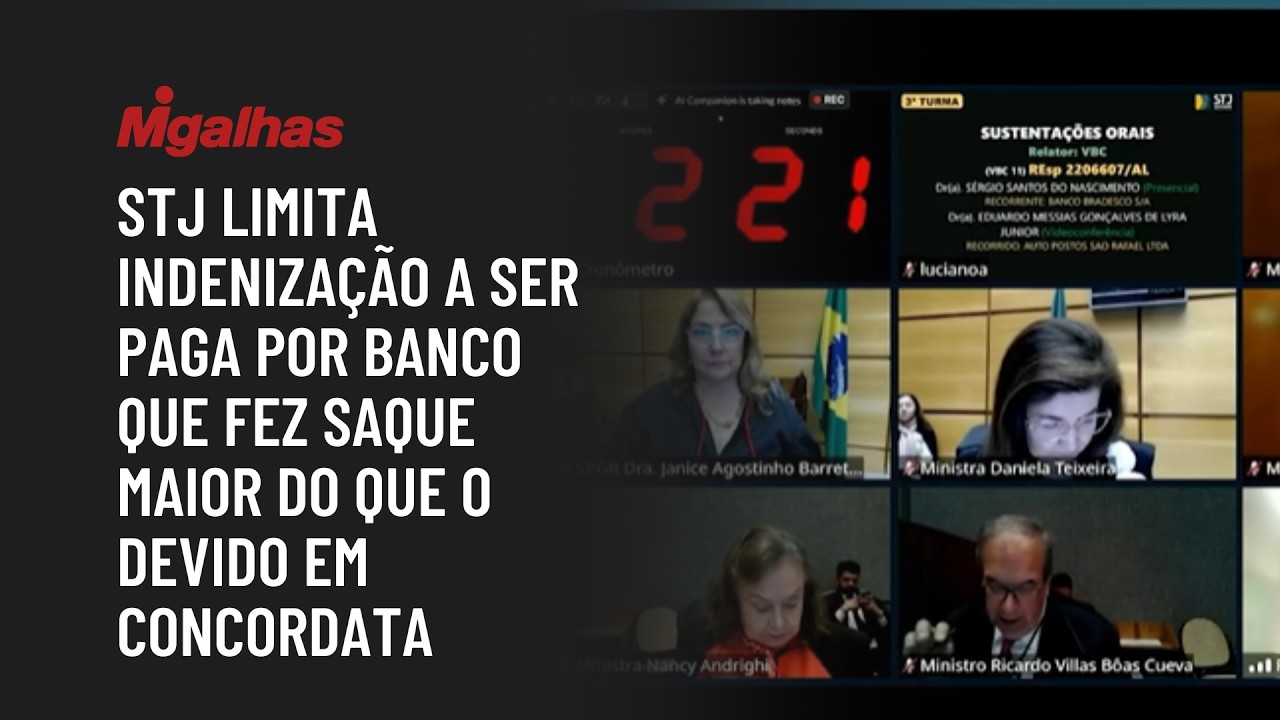 STJ limita indenização a ser paga por banco que fez saque maior do que o devido em concordata