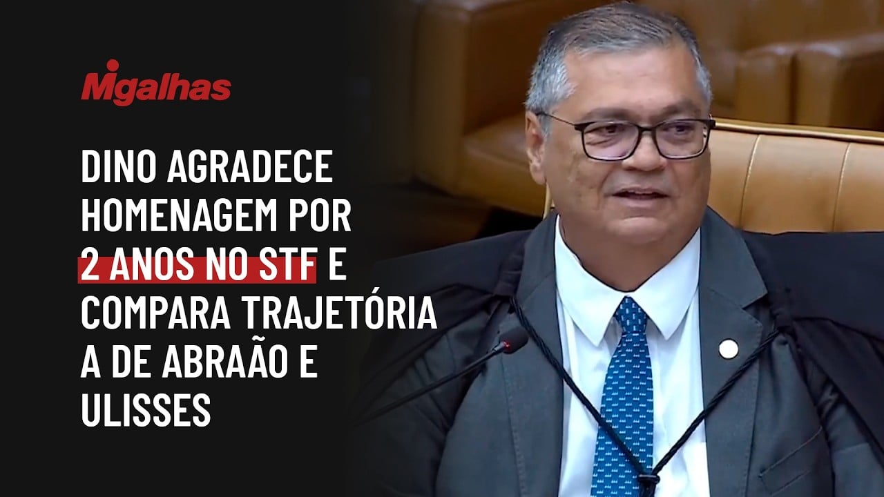 Ministro Flávio Dino agradece homenagem por 2 anos no STF e compara trajetória a de Abraão e Ulisses