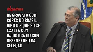 De gravata com cores do Brasil, Dino diz que só se exalta com injustiça ou com desempenho da seleção