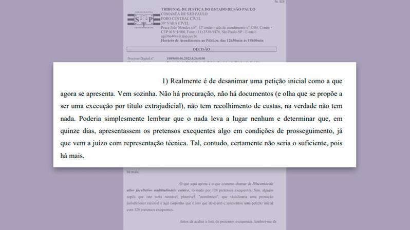 "É de desanimar", diz juiz ao receber petição com 128 exequentes