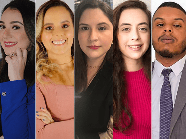 Da esq. para dir: Aline Ribeiro, Arina do Vale, Bruna Pettenan, Mayra Kozlowski e Michel Mendes. (Imagem: Divulgação Albuquerque Melo Advogados)
