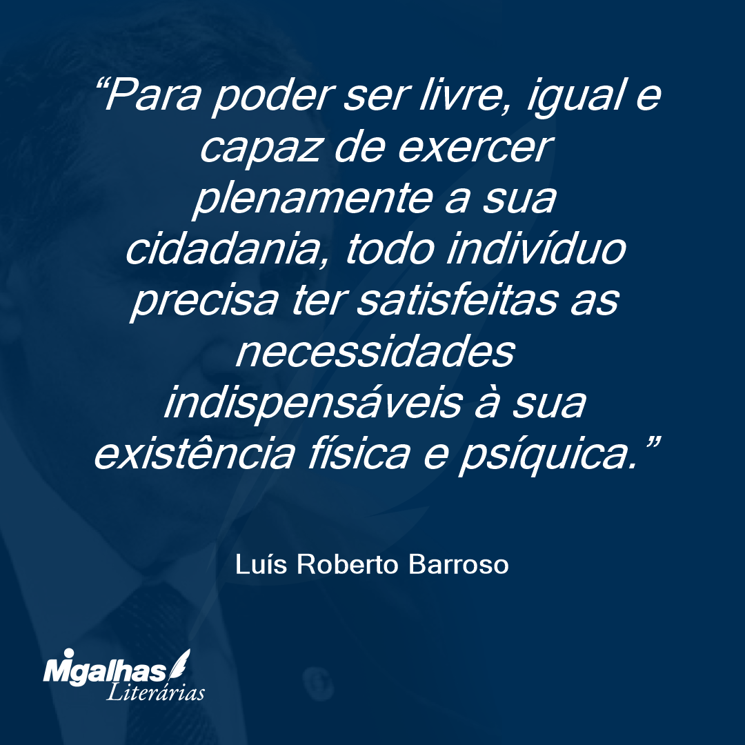 Para poder ser livre, igual e capaz de exercer plenamente a sua cidadania, todo indivíduo precisa ter satisfeitas as necessidades indispensáveis à sua existência física e psíquica.