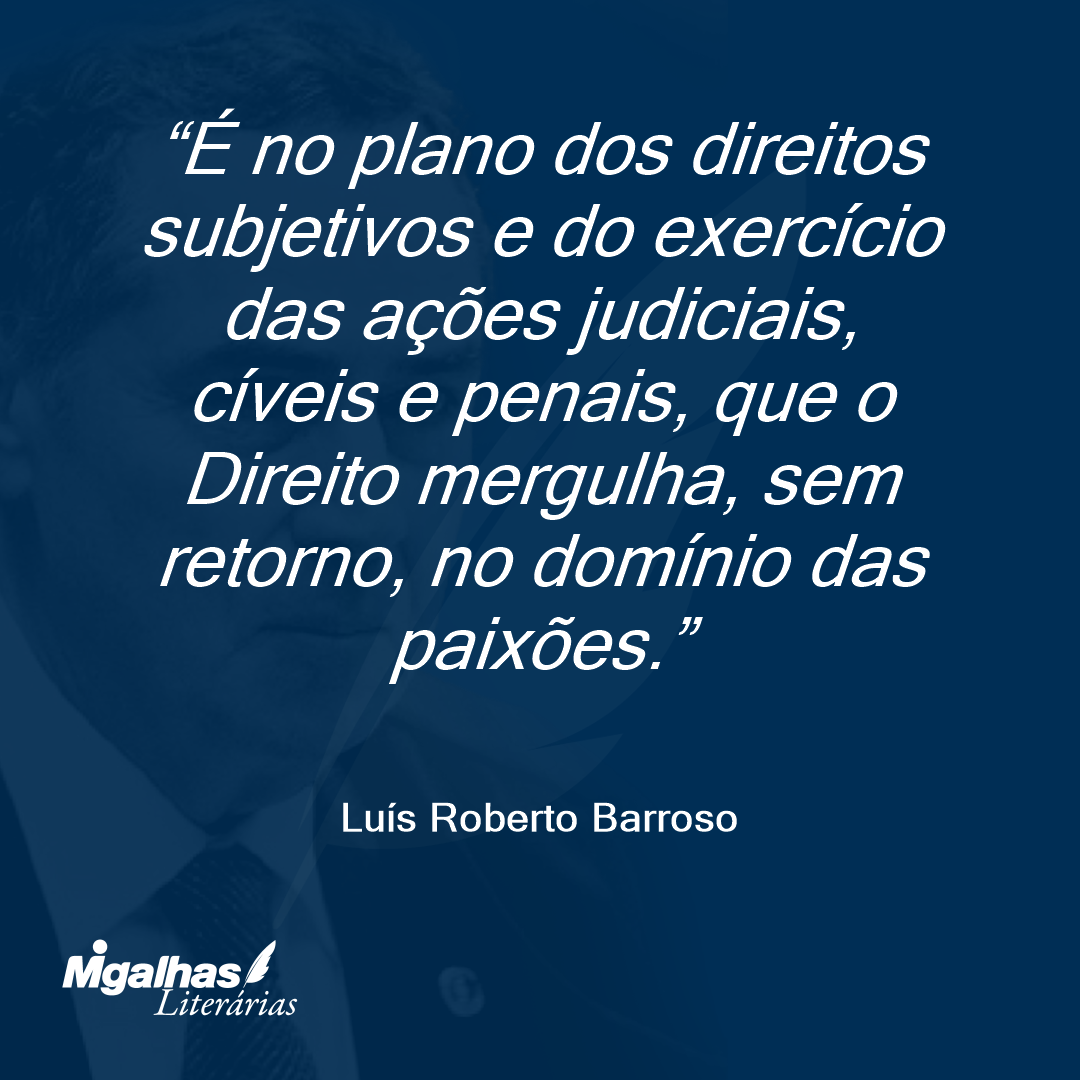 É no plano dos direitos subjetivos e do exercício das ações judiciais, cíveis e penais, que o Direito mergulha, sem retorno, no domínio das paixões.