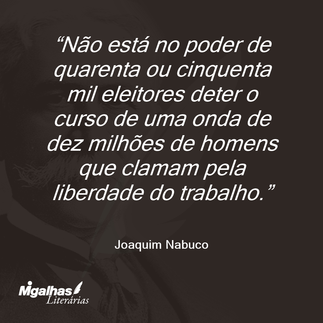 Não está no poder de quarenta ou cinquenta mil eleitores deter o curso de uma onda de dez milhões de homens que clamam pela liberdade do trabalho.
