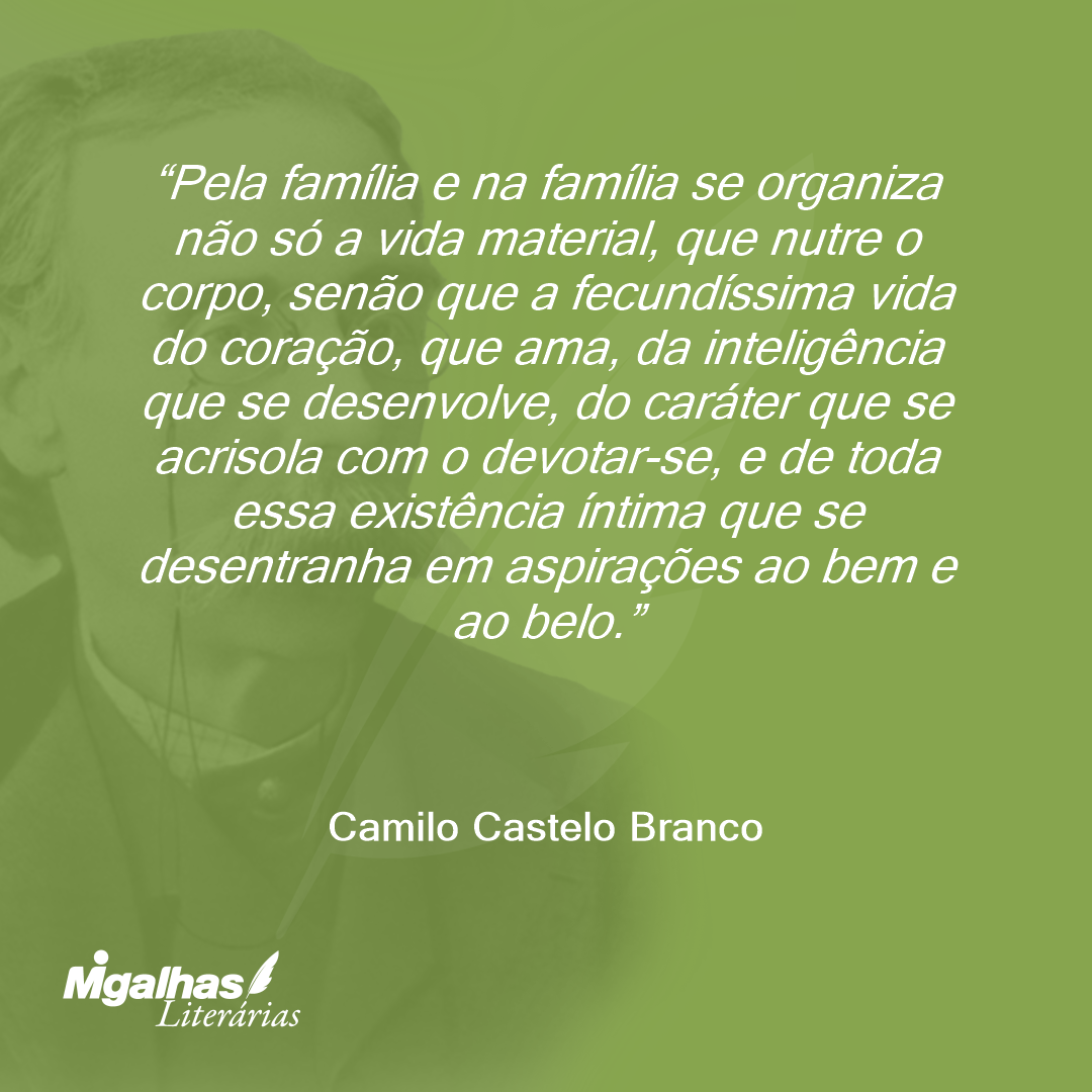 Pela família e na família se organiza não só a vida material, que nutre o corpo, senão que a fecundíssima vida do coração, que ama, da inteligência que se desenvolve, do caráter que se acrisola com o devotar-se, e de toda essa existência íntima que se desentranha em aspirações ao bem e ao belo.