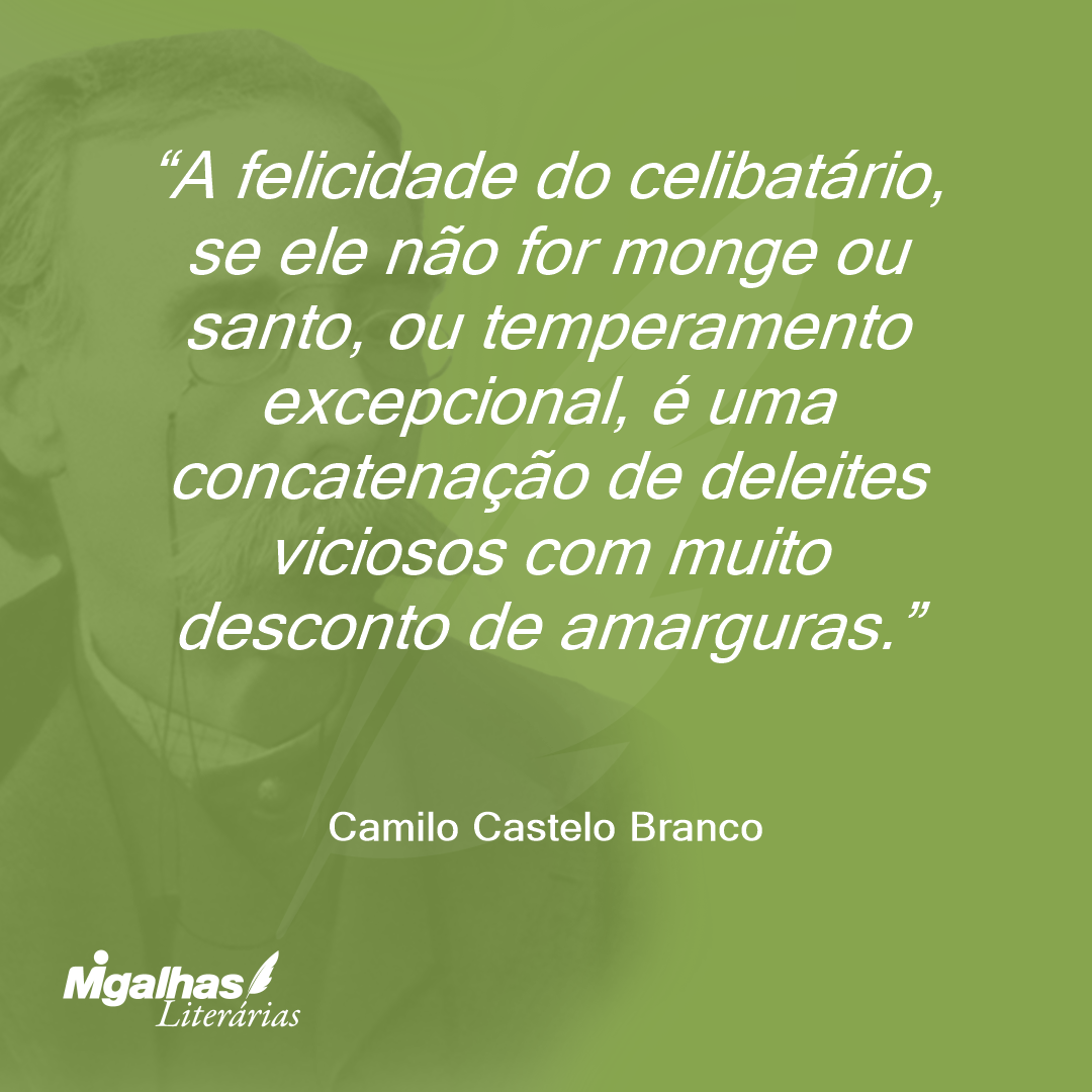 A felicidade do celibatário, se ele não for monge ou santo, ou temperamento excepcional, é uma concatenação de deleites viciosos com muito desconto de amarguras.