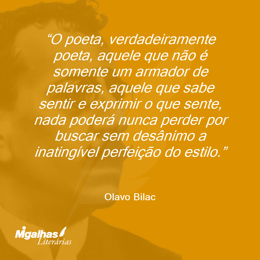 O poeta, verdadeiramente poeta, aquele que não é somente um armador de palavras, aquele que sabe sentir e exprimir o que sente, nada poderá nunca perder por buscar sem desânimo a inatingível perfeição do estilo.