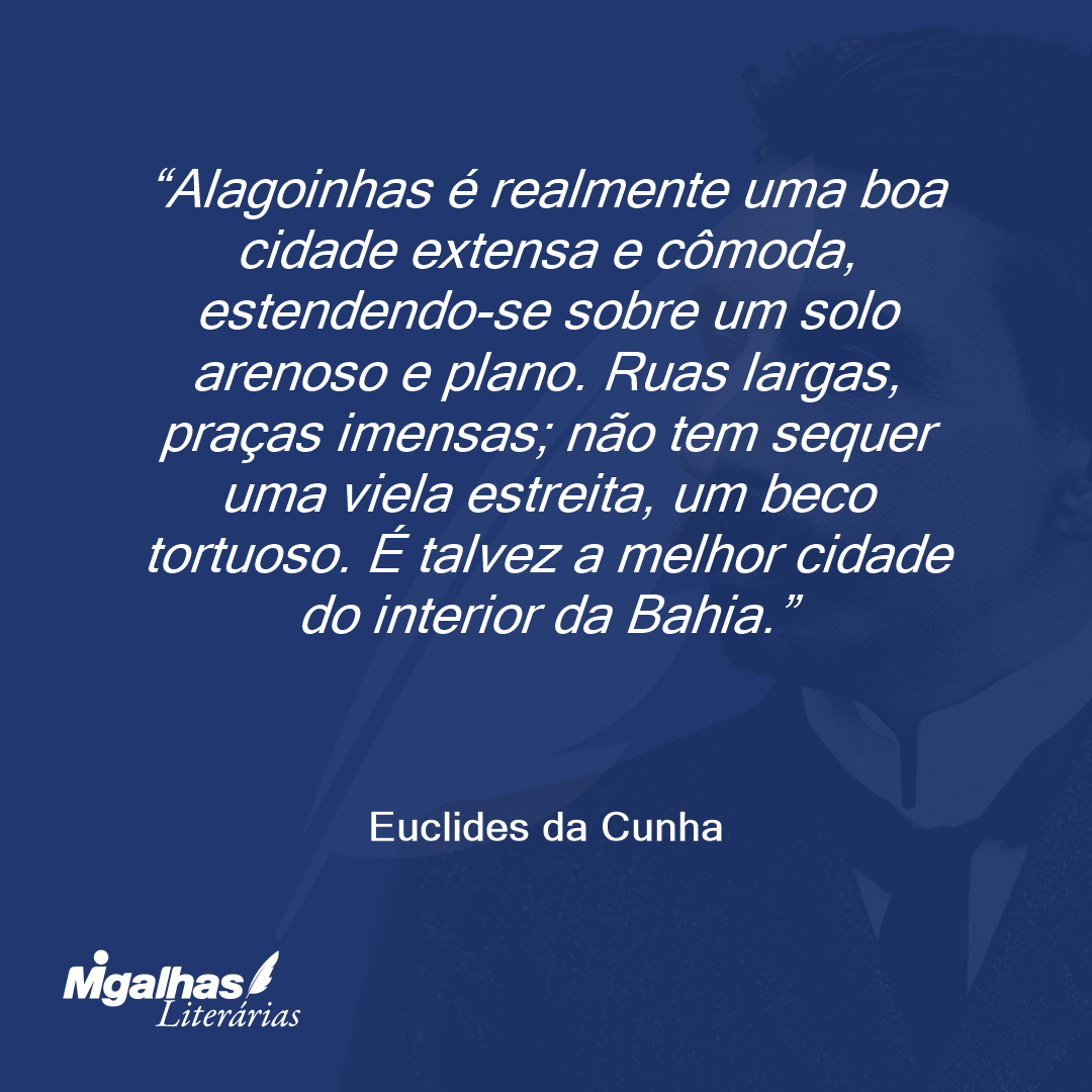 Alagoinhas é realmente uma boa cidade extensa e cômoda, estendendo-se sobre um solo arenoso e plano. Ruas largas, praças imensas; não tem sequer uma viela estreita, um beco tortuoso. É talvez a melhor cidade do interior da Bahia.